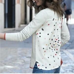 Boden Sweater Blouse Top Womens L Wool Cotton Eva Dot Back Long Sleeve Crew Gray